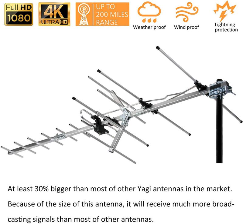 [Newest 2020] Five Star TV Antenna Indoor/Outdoor Yagi Satellite HD Antenna with up to 200 Mile Range - Attic or Roof Mount TV Antenna, Long Range Digital OTA Antenna for 4K 1080P with Mounting Pole