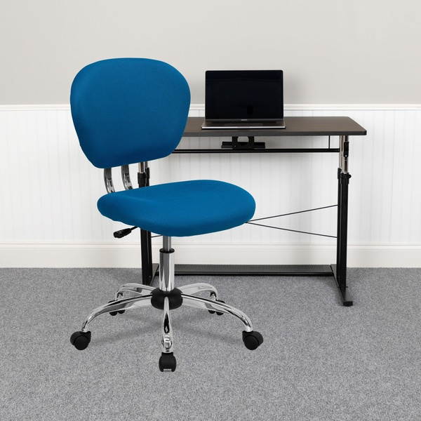 Mid-Back Turquoise Mesh Padded Swivel Task Chair with Chrome Base