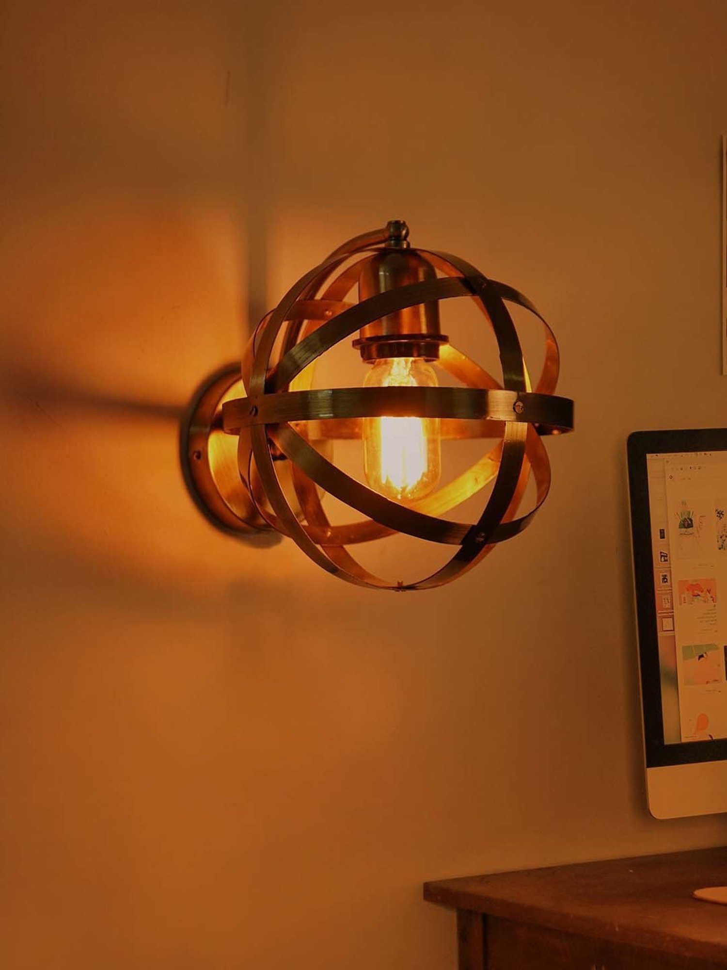 Fos Lighting 'Orb Cage' Antique Gold Steel Contemporary Wall Lamp - Set of 1