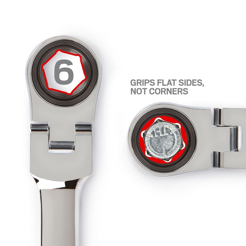 TEKTON WRN77164 Extra Long Ratcheting 6 Point Box End Metric Wrench Tool Set with 180 Degree Flex Head and Storage Holder, 6 Piece, 8 to 19 mm