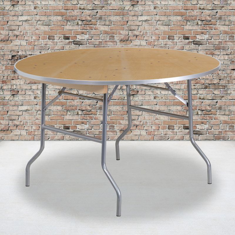 Emma and Oliver 4-Foot Round HEAVY DUTY Birchwood Folding Banquet Table with METAL Edges