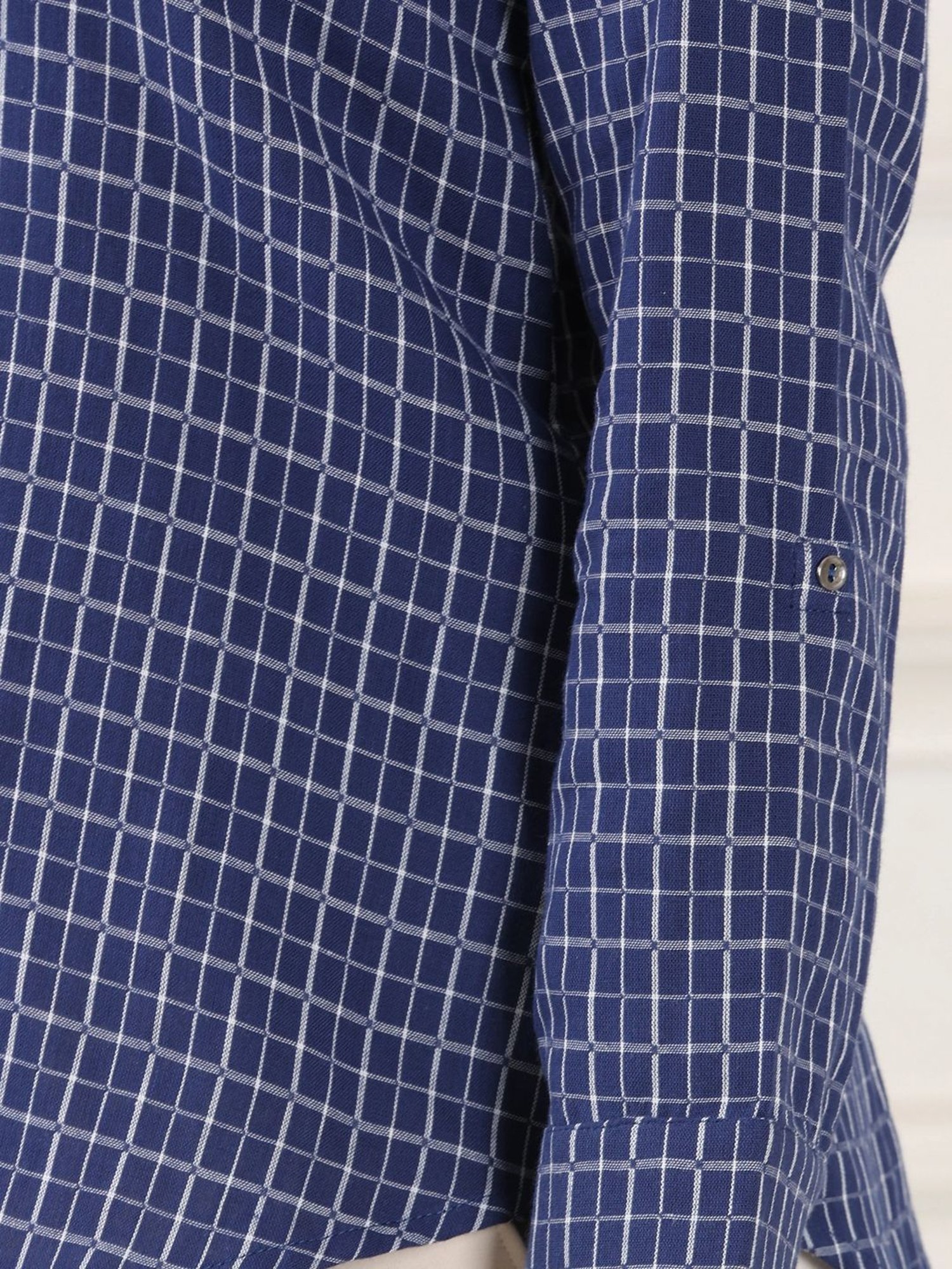 W Navy Cotton Chequered Top