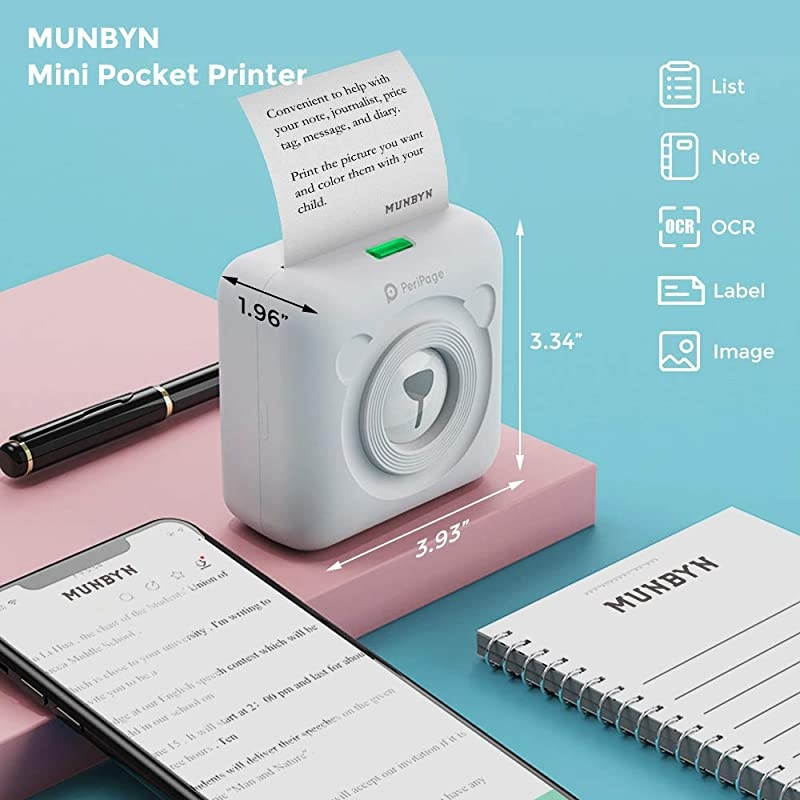 Mini Portable Printer, Pocket Bluetooth Wireless Photo Printer for Mobile Phone - Peripage Printer on Android iOS Windows-Thermal Printer for Mothers Gifts,Child Home Office Students.