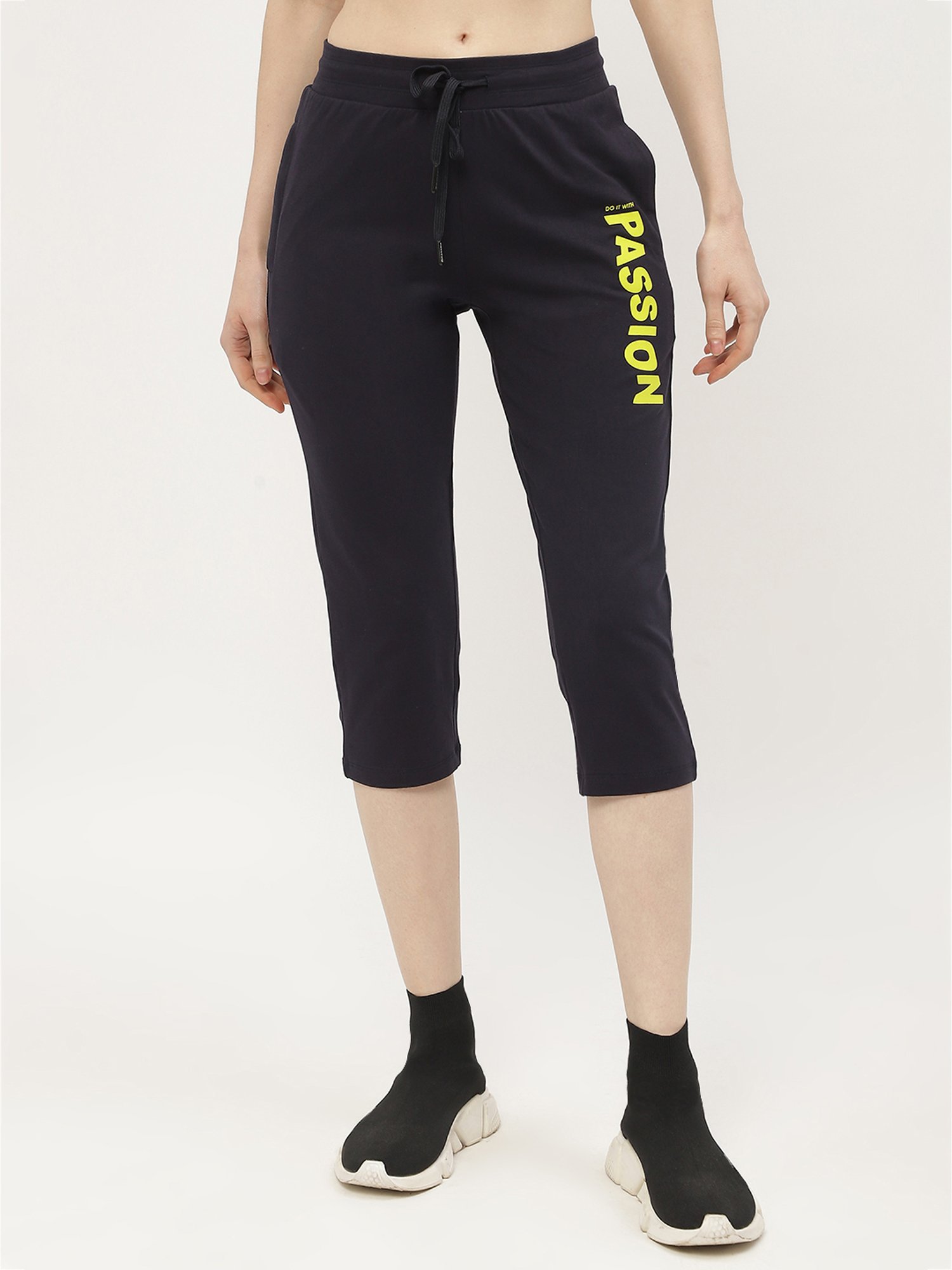 MADAME M Secret Navy Cotton Graphic Print Capris