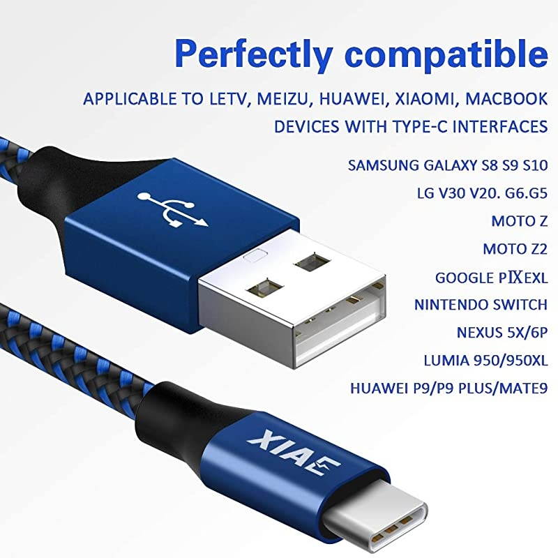 USB C Cable 5Pack 336610FT Nylon Braided Fast Charging Cable Aluminum Housing Compatible with Samsung Galaxy S10 S9 Note 9 8 S8 PlusLG V30 V20 G6Google PixelHuawei P30P20BlackBlue
