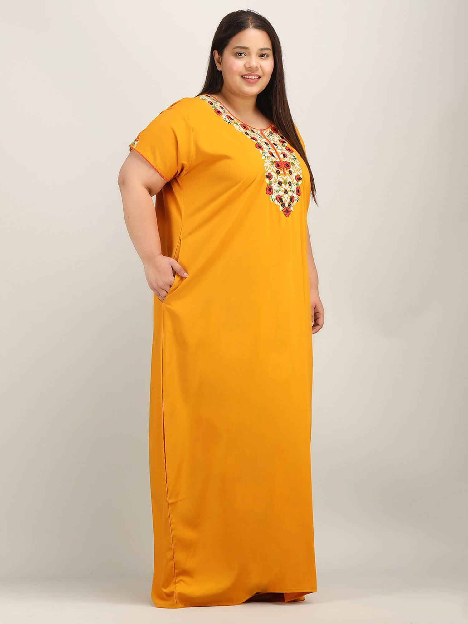 KOI SLEEPWEAR Mustard Embroidered Night Gown