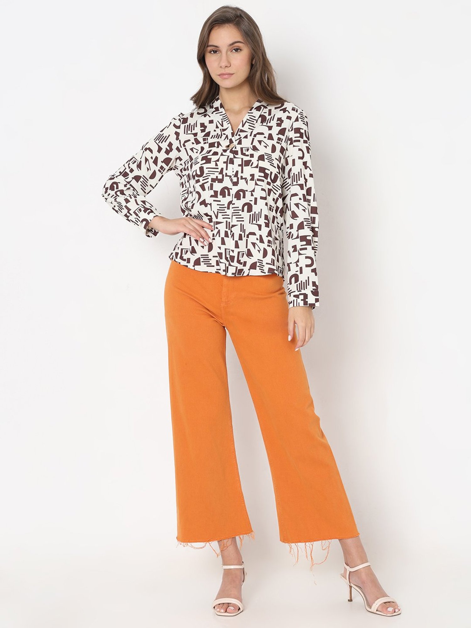 Vero Moda Beige & Brown Printed Top