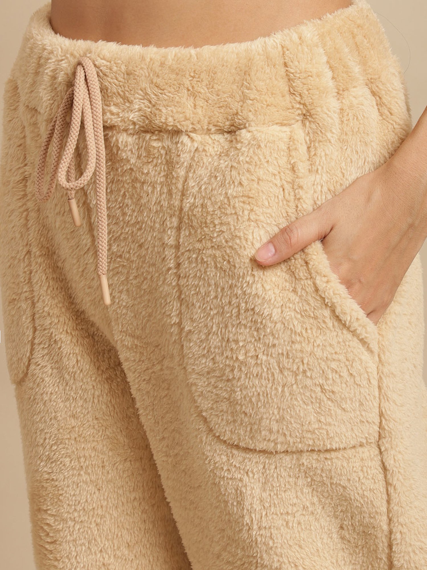 Secret Wish Beige Hoodie With Lounge Pants