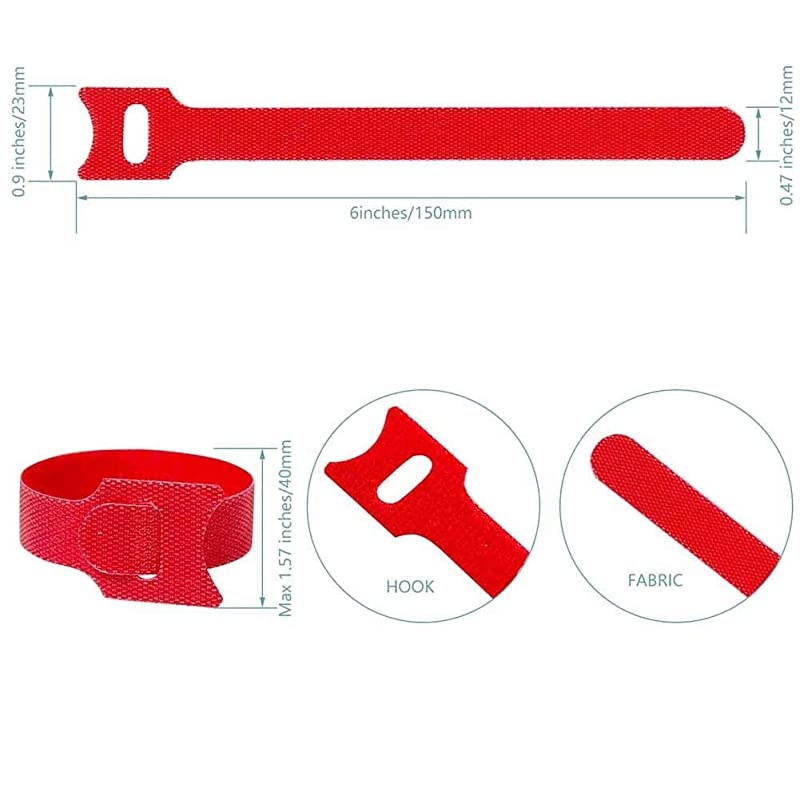 100 PCS Reusable Fastening Cable Ties Microfiber Cloth 6Inch Hook and Loop Cord Ties for Tablet Laptop PC TV Home Office Electronics Wire 5 Colors