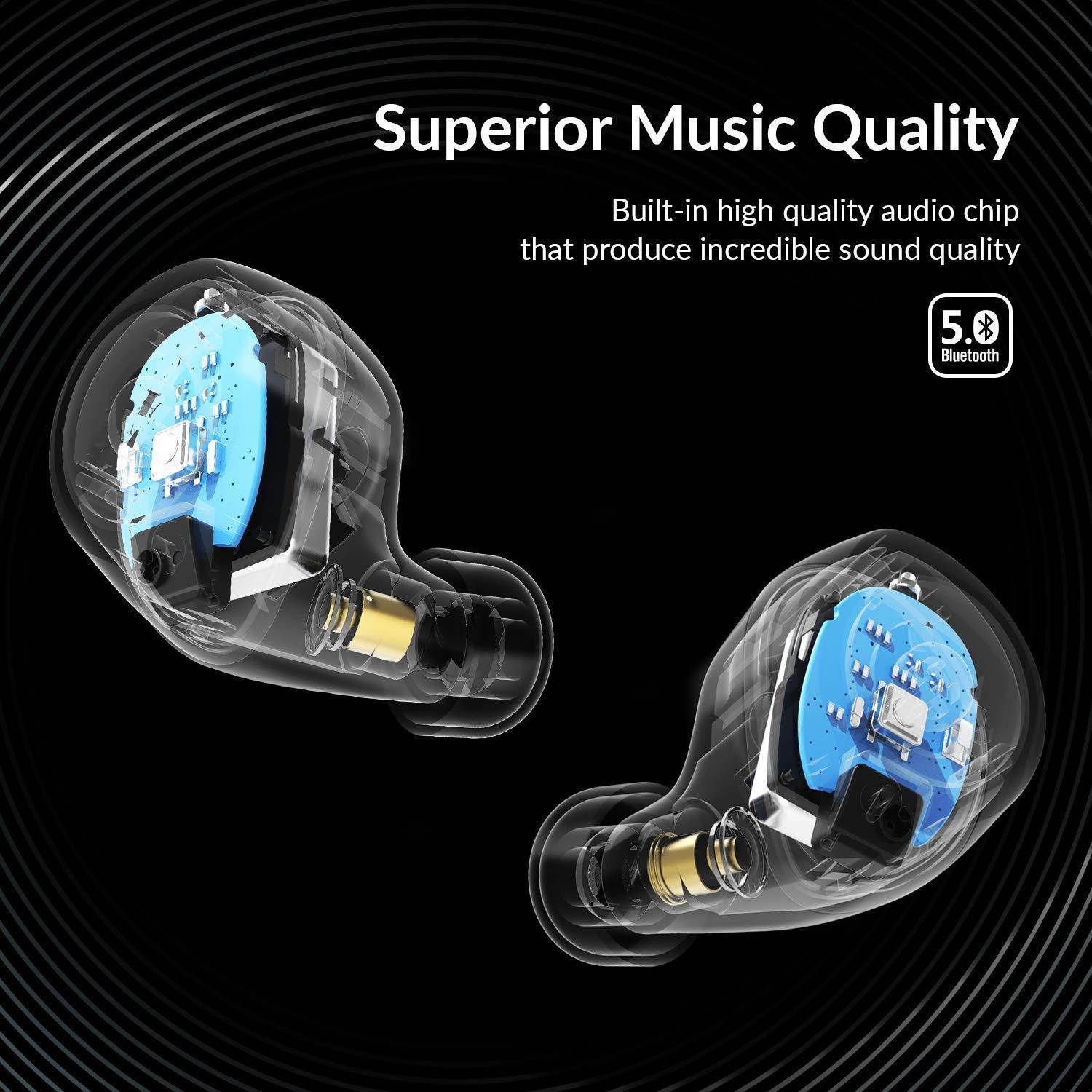 Bluetooth 5.0 Wireless Earbuds, ENACFIRE Future Wireless Bluetooth Headphones with 18H Playtime Deep Bass Stereo Sound 33-66 ft Bluetooth Range Elegant Portable Charging Case, Built-in Mic