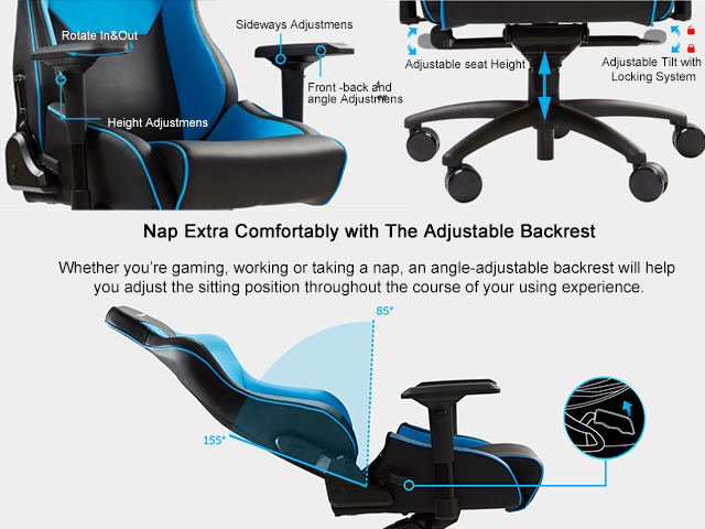 E-WIN Flash XL Series FLA Ergonomic Computer Gaming Chair with Head Pillow and Lumbar Support