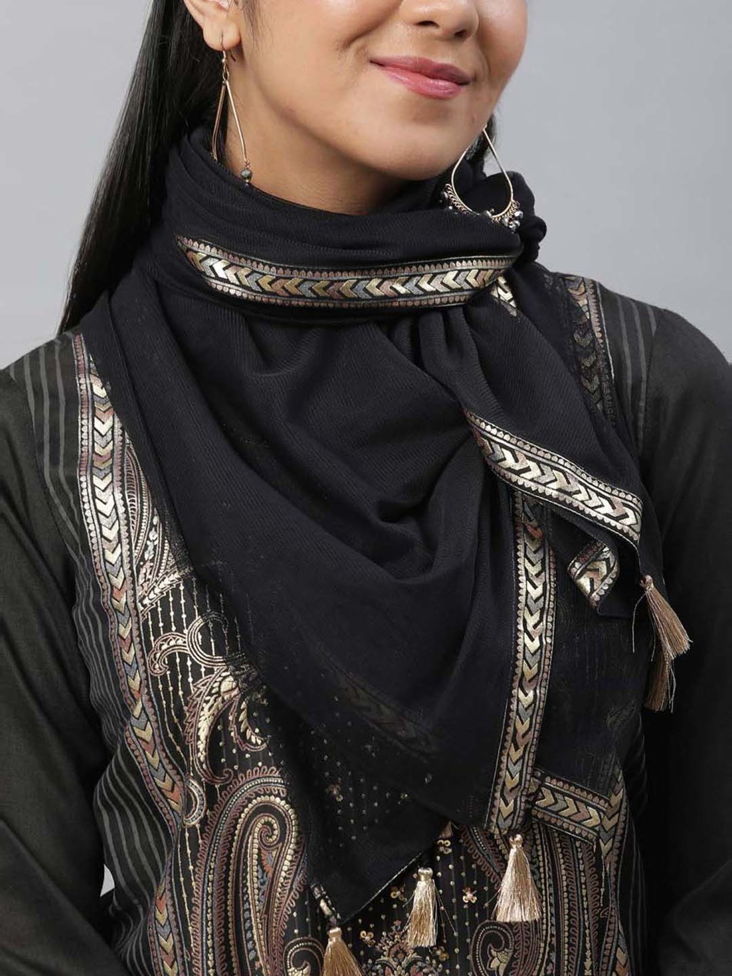 Aurelia Black Printed Kurta Salwar Set With Dupatta