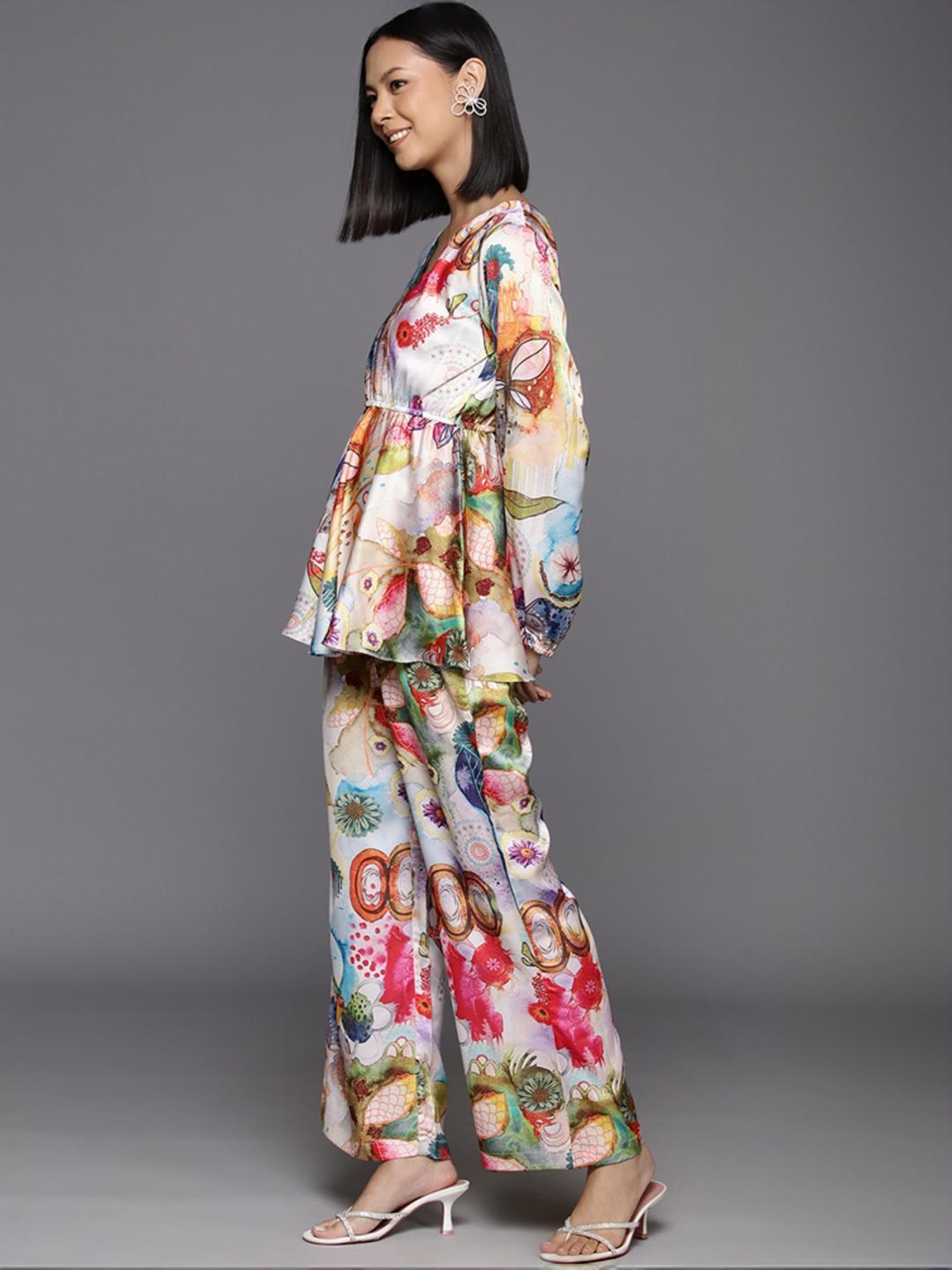 Varanga Multicolored Floral Print Top Pant Set