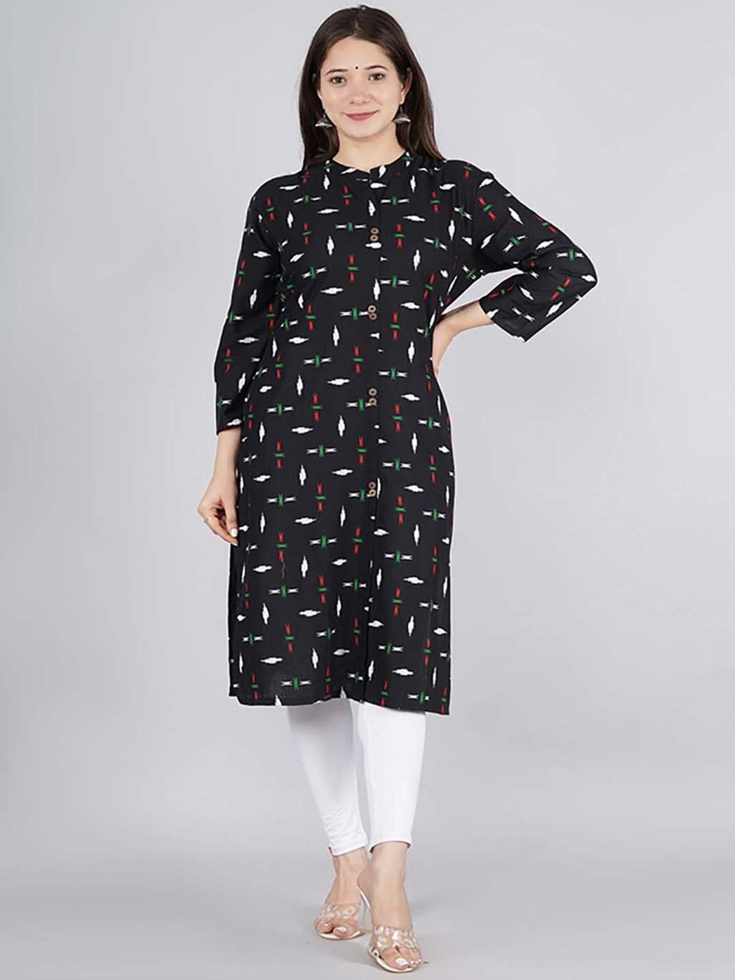 Kipek Black Cotton Printed Straight Kurta
