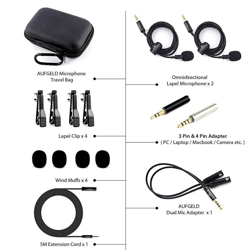 Mini Lavalier Lapel Omnidirectional Condenser Microphone Compatible with iPhone Android Windows Cellphones Clip On Interview Video Voice Podcast Noise Cancelling Mic Blogger Vlogger