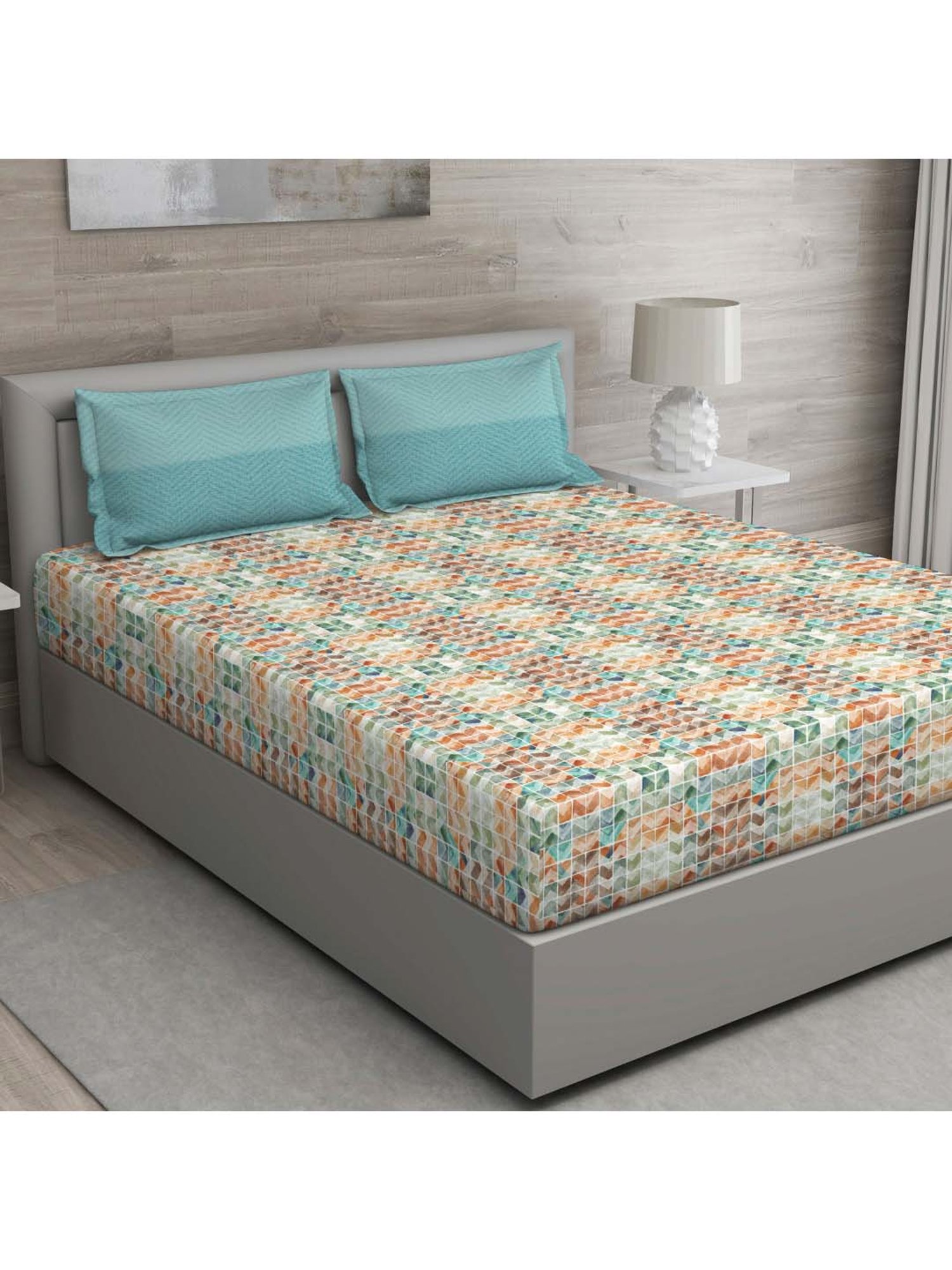 GM Multicolor 100% Cotton 150 TC Queen Bedsheet Set