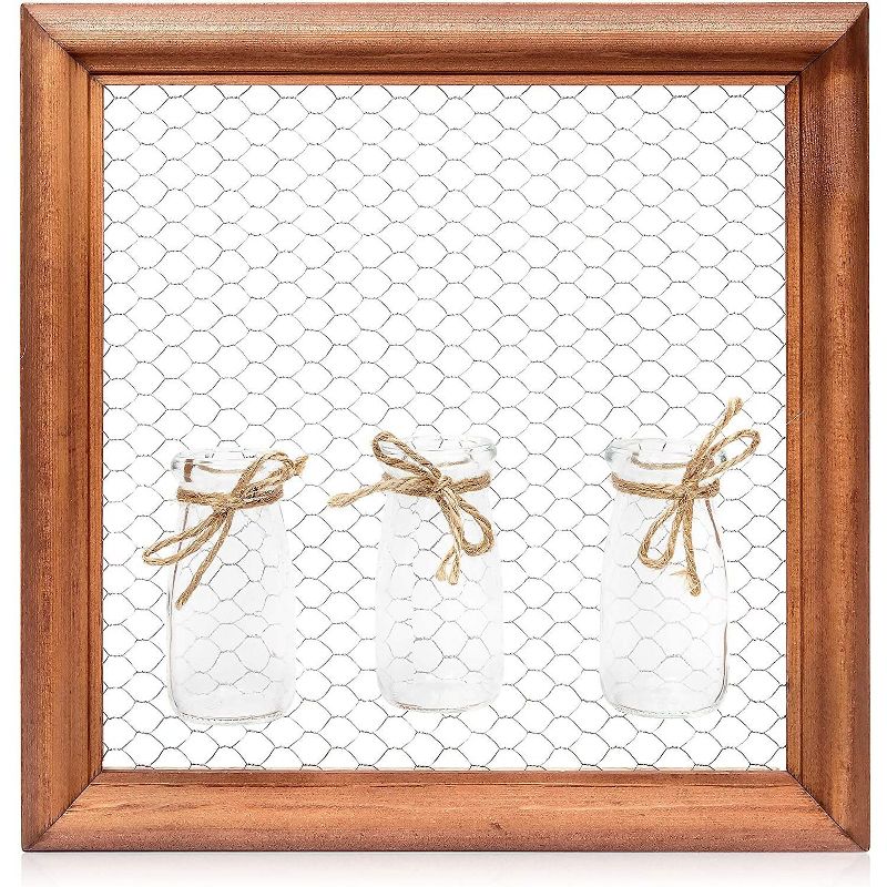 Farmlyn Creek Chicken Wire Frame with 3 Glass Vases for Farmhouse Decor (12.5 x 1.5 in)