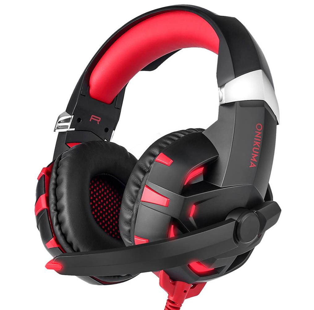 ONIKUMA K2 USB Headset 7.1 Channel Sound Stereo Gaming Headphones Deep Bass Game Headsets with Microphone LED for Computer PC - Black & Red