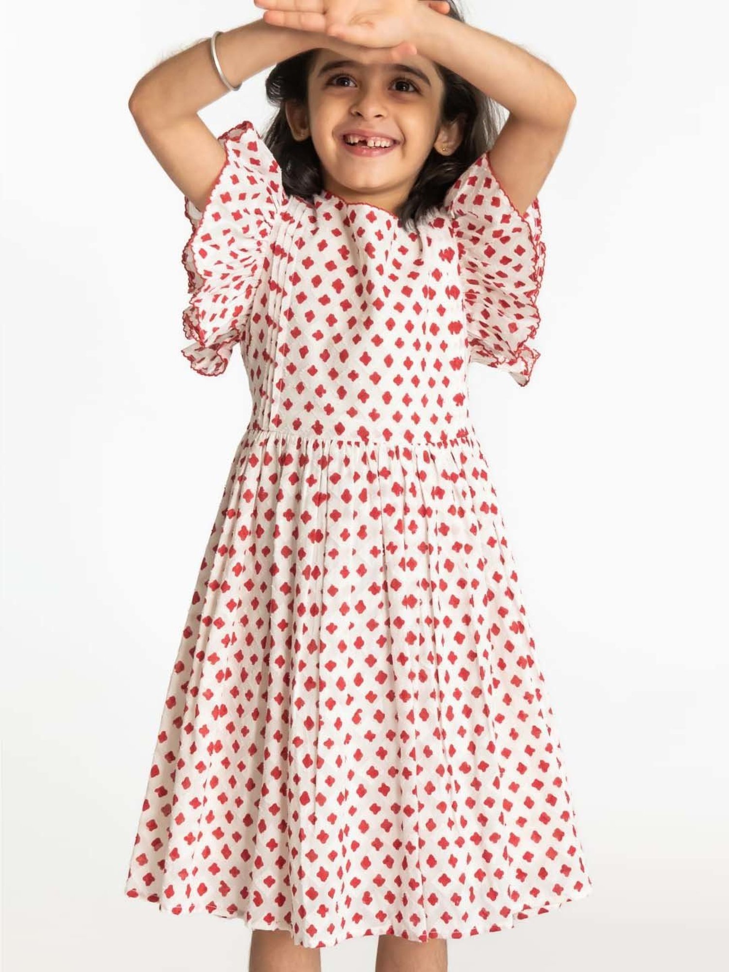 A Little Fable Kids Red & White Cotton Printed Dress