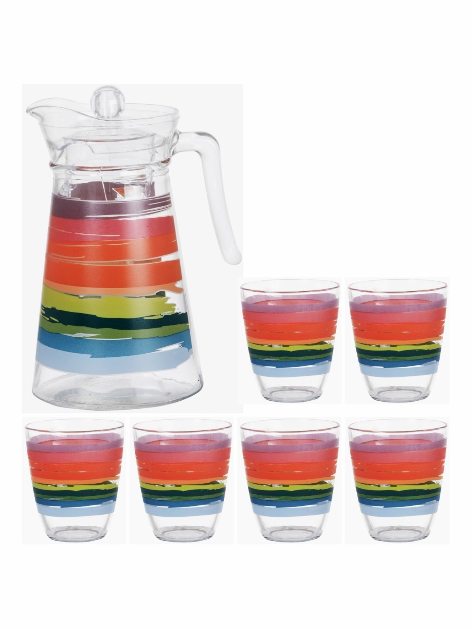 Luminarc Multicolor Glass Jug and Glass - Set of 6