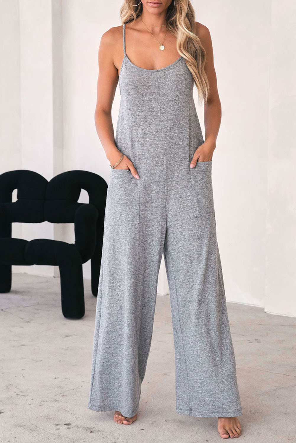 Rose Tan Solid Self Tied Straps Pleated Wide Leg Jumpsuit
