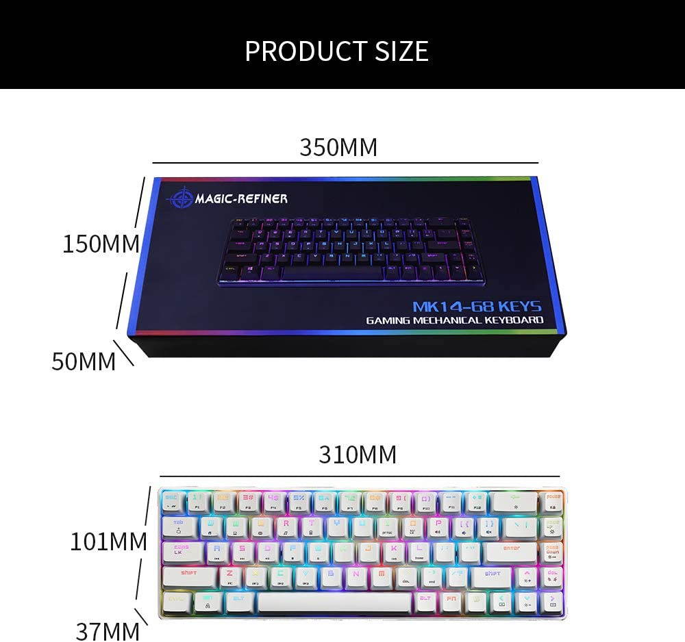 CUUWE Portable RGB Gaming Office Magic Refiner MK14 60% Mechanical Keyboard USB 68 Keys Backlit Anti-ghosting Keyboard for PC Laptop (Blue Switch)