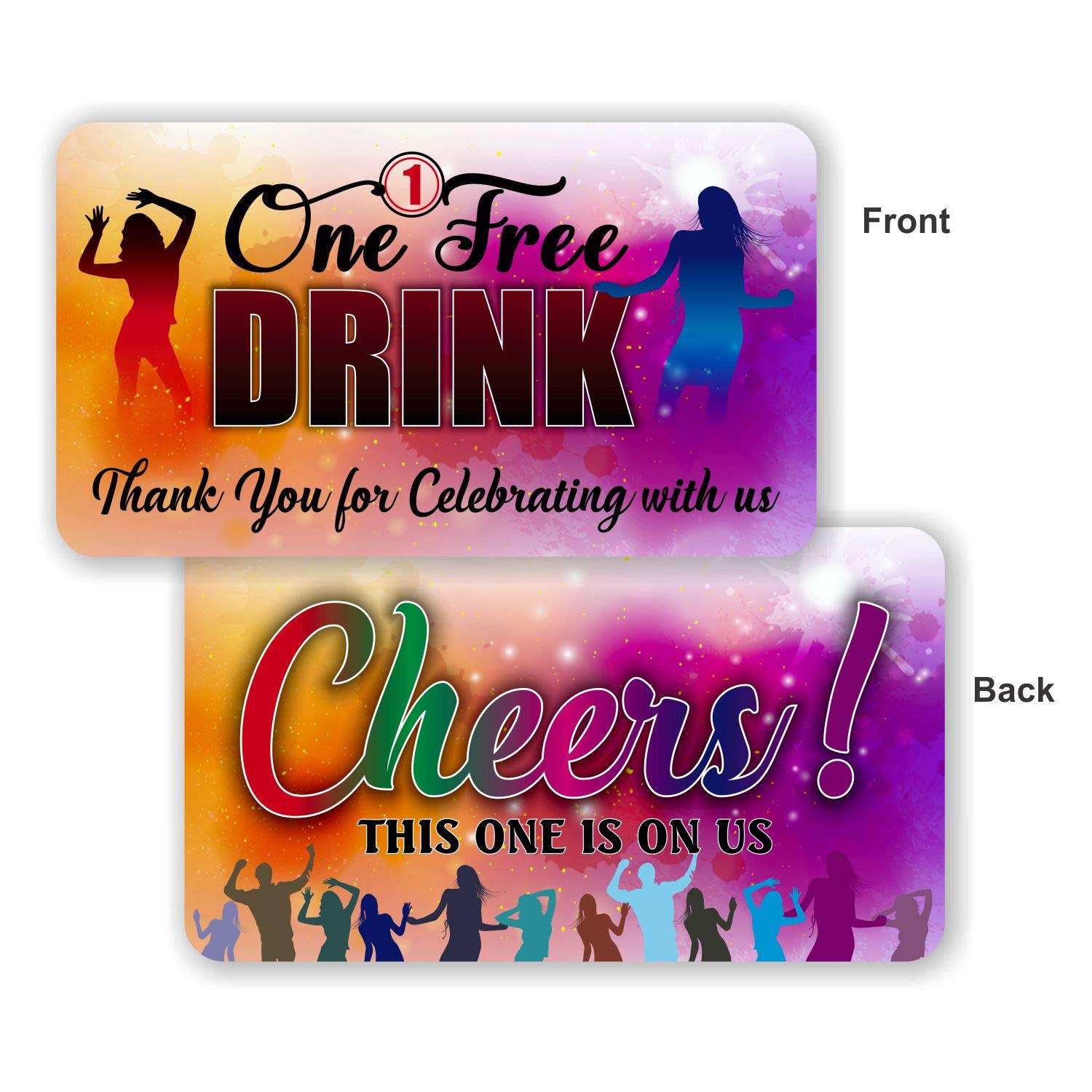 One Free Drink Ticket - (Pack of 100) Coupon Cards 3.5"x2" Redeem Gift Vouchers for Business Wedding Party Raffle Events