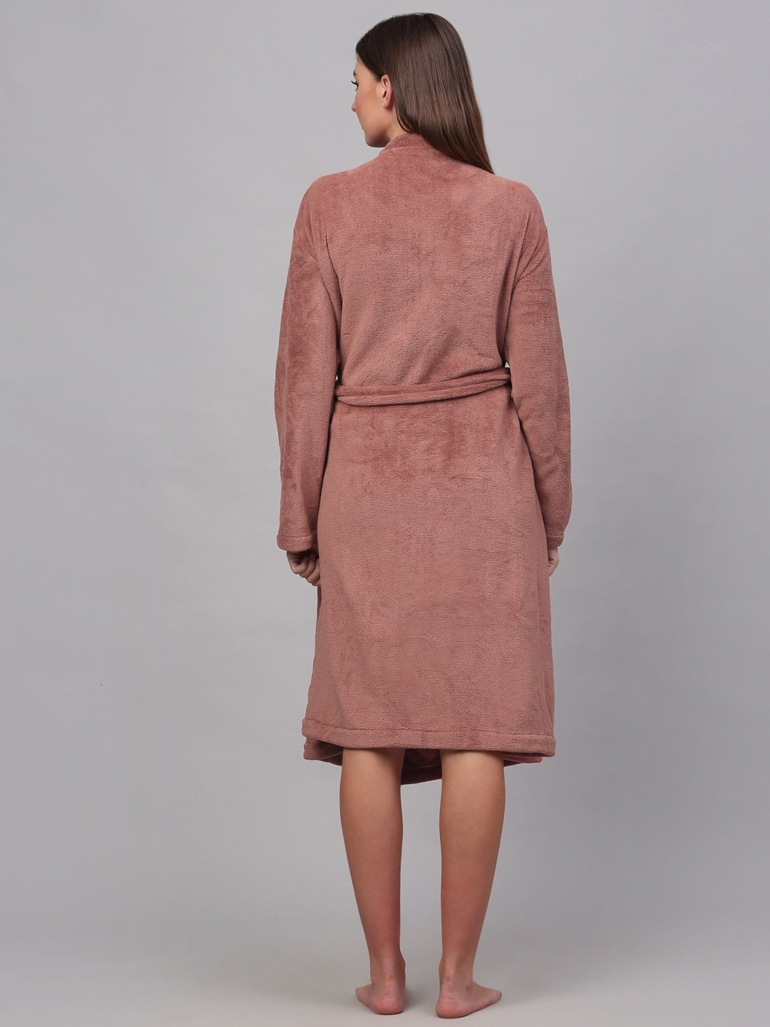 Klotthe Embellished Brown 210 GSM Cotton Bath Robe with Belt