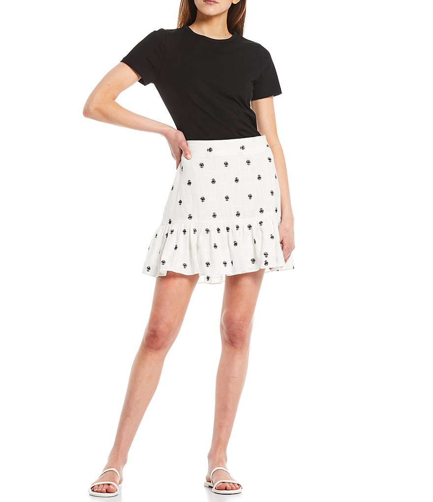 A Loves A Ruffle Hem Embroidered Mini Skirt