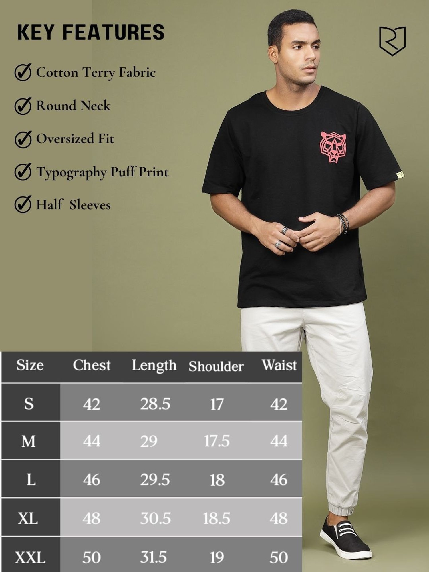 Rigo Jet Black Cotton Loose Fit Typography T-Shirt