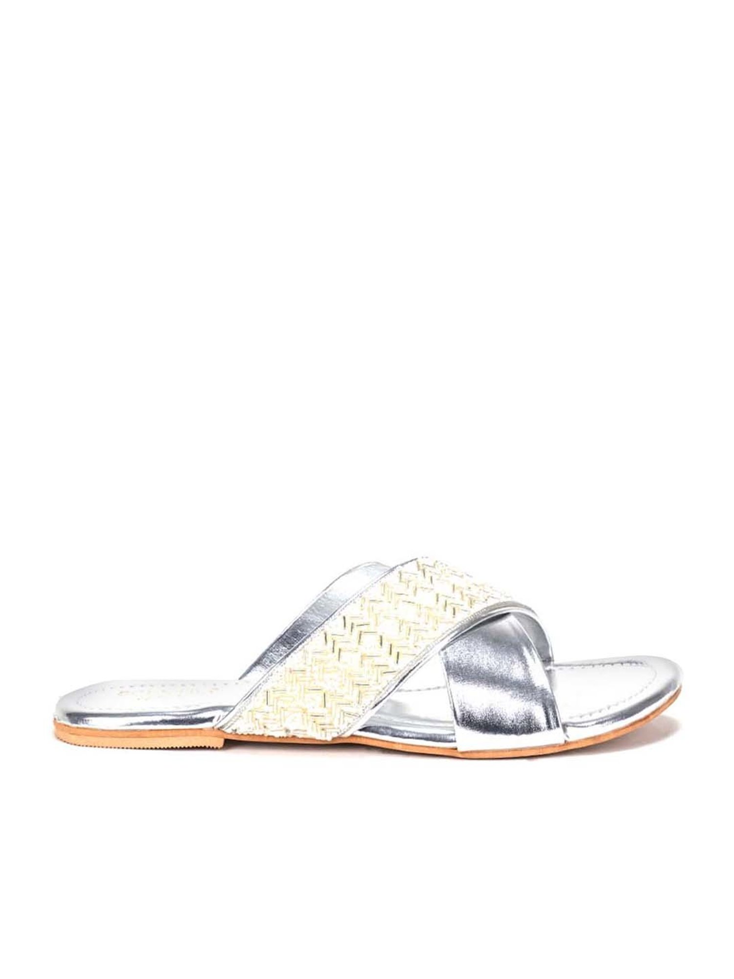 Scentra Women's Silver Cross Strap Sandals