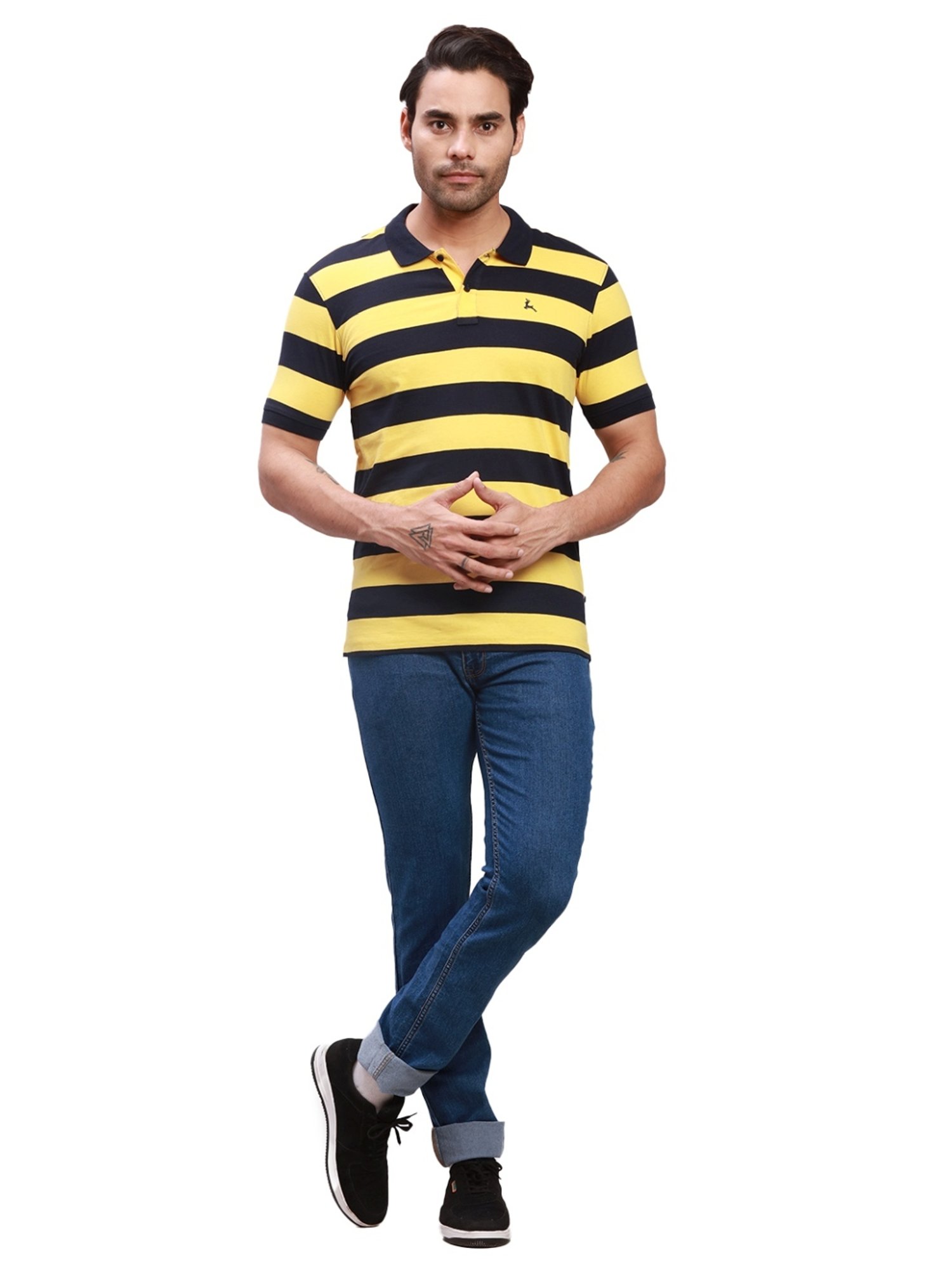 Parx Yellow Cotton Regular Fit Colour Block Polo T-Shirt