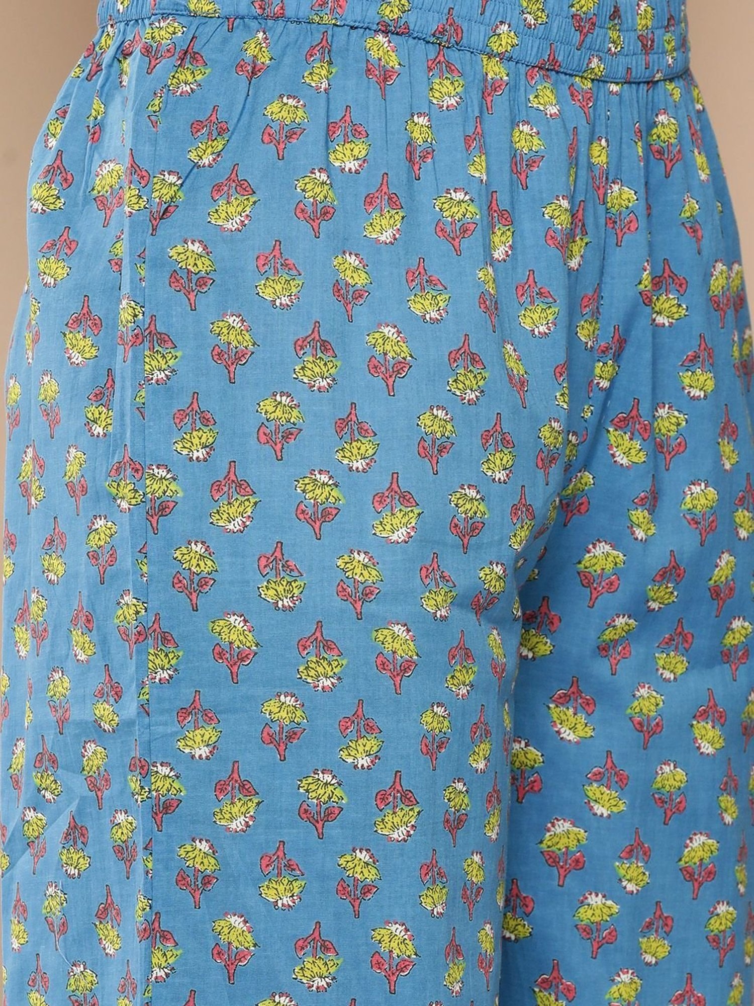 KSUT Blue Cotton Printed Kurta Palazzo Set With Dupatta