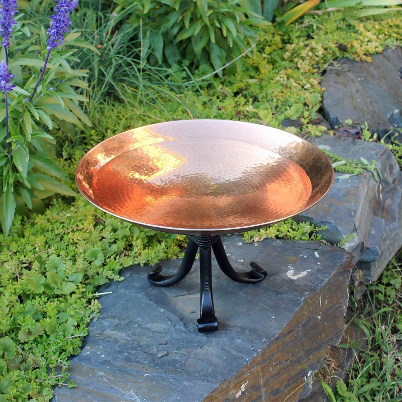 8.5" Stainless Steel Birdbath Bowl with Tripod Stand Polished Copper Plated - ACHLA Designs