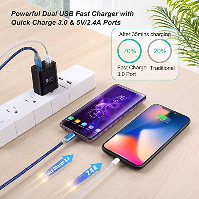 Dual USB Wall Charger, Costyle 3 Pack 30W 2 Ports Adaptive Fast Charging Block (Quick Charge 3.0 & 5V 2.4A) Wall Plug Compatible for iPhone 11 XS Max, Samsung Galaxy S9 S8, Pixel (Black)