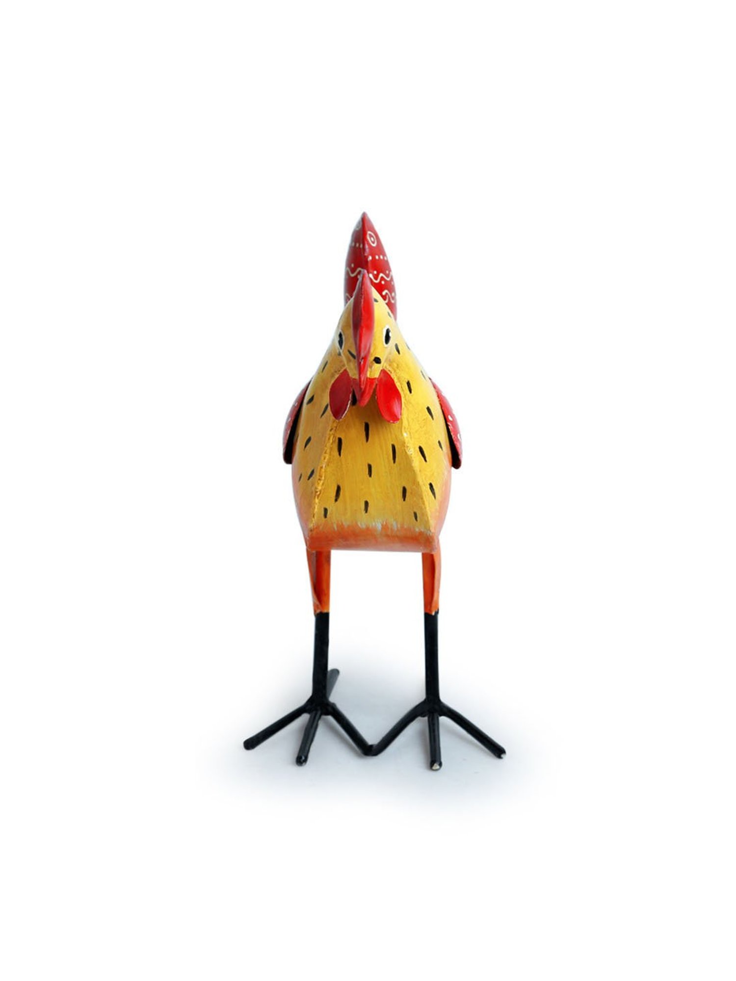 ExclusiveLane Yellow & Orange Sheet Metal Rooster Ruckus Garden Showpiece - Set of 1