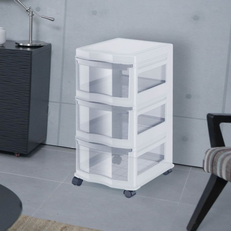 Life Story Classic White 3 Shelf Home Storage Container Organizer Plastic Drawers with Wheels for Closet, Dorm, or Office