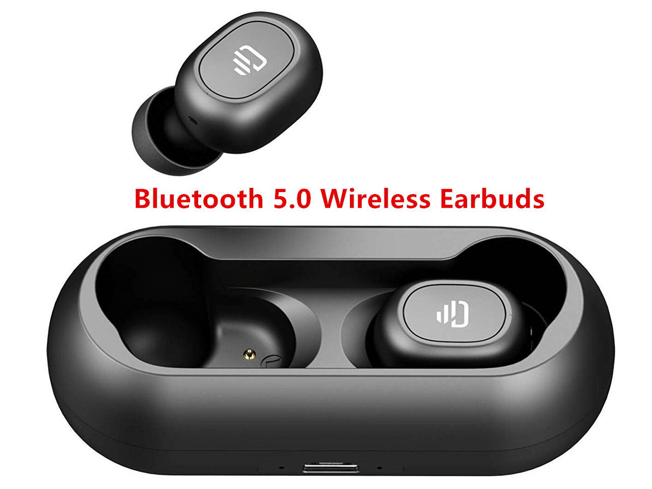 Bluetooth 5.0 Wireless Earbuds, True Wireless Headphone HiFi Stereo Sound Mini in-Ear Sweatproof Headset ( charging case, One-Button Control, 4 hrs Playtime, Auto Pairing, loud volume )