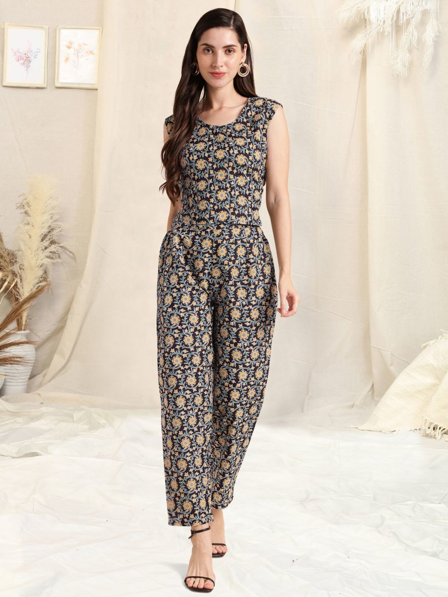 Melon by PlusS Blue Printed Shirt Pant Set