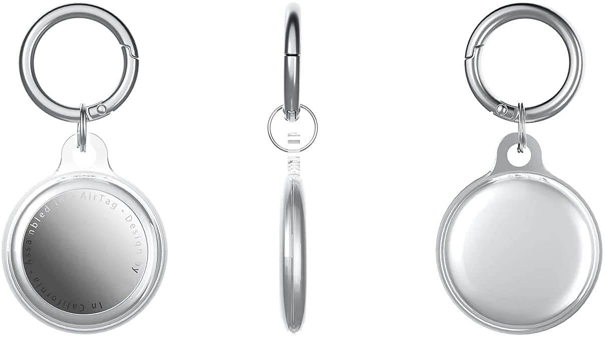 AirTag Case Keychain 2 Pack, TPU Soft Full Body Protective Cover Anti Scratch Slim for iPhone Finder AirTag 2021 - Pink