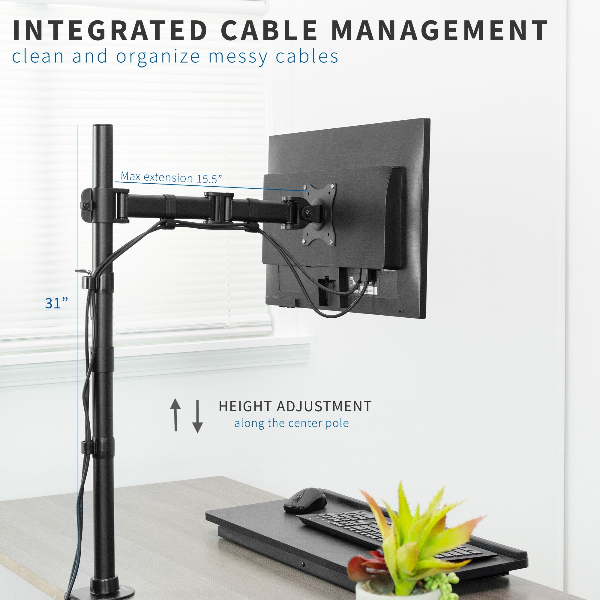 VIVO Single Monitor Desk Mount Extra Tall Fully Adjustable Stand for up to 32" Screen (STAND-V001T)