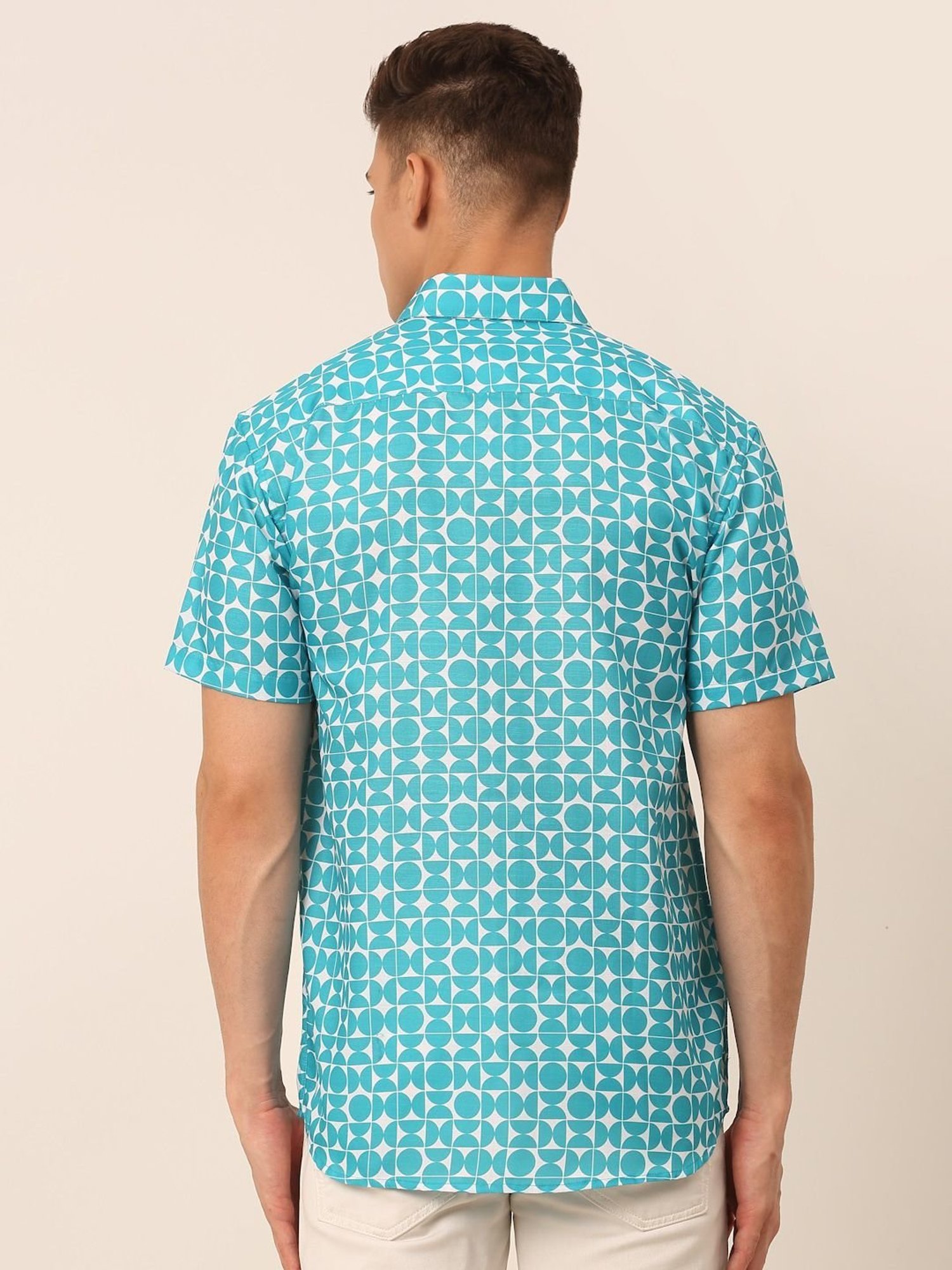 Jainish Aqua Cotton Regular Fit Printed Shirt
