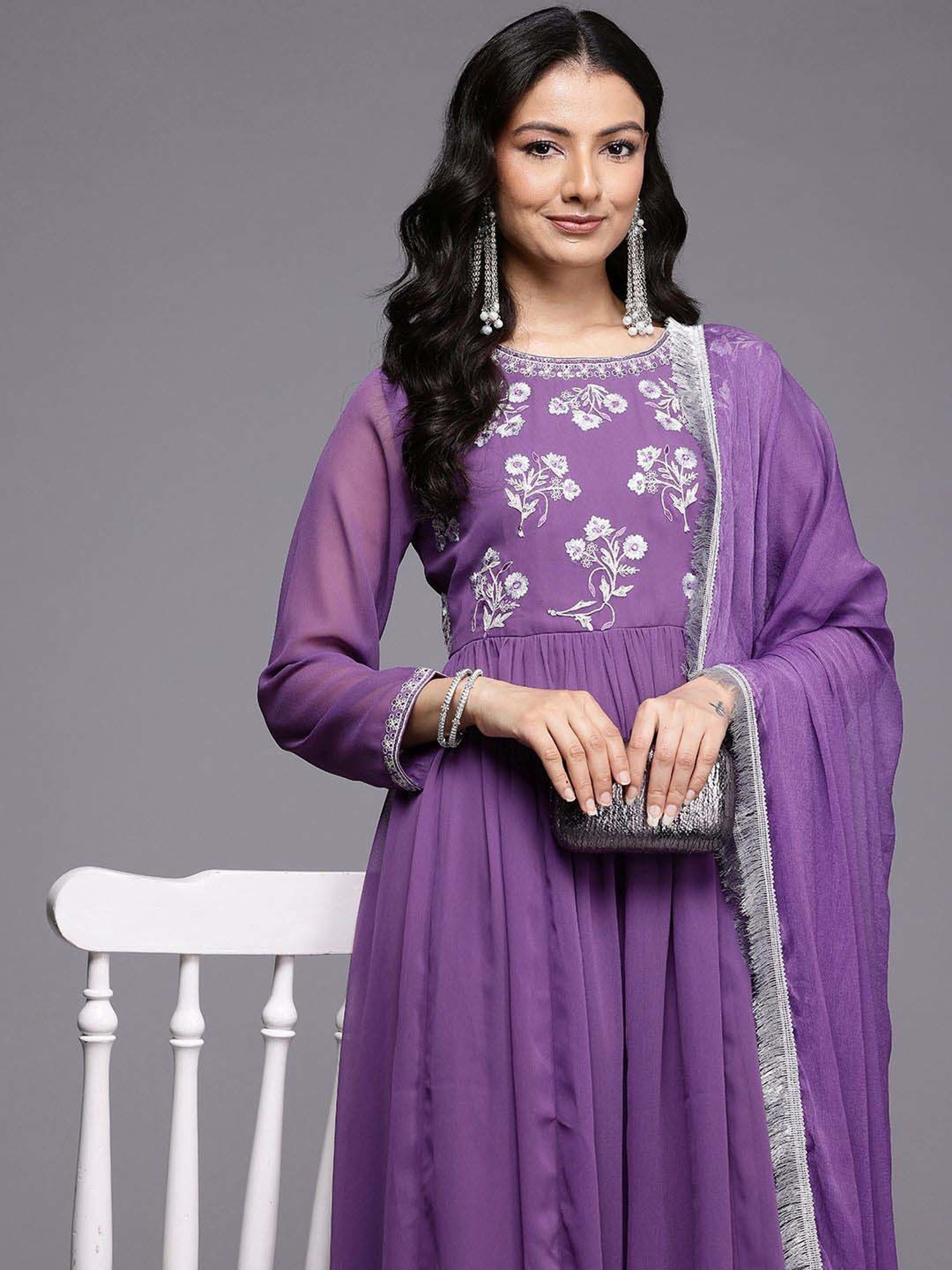 Varanga Lavender Embroidered Anarkali Kurta with Dupatta