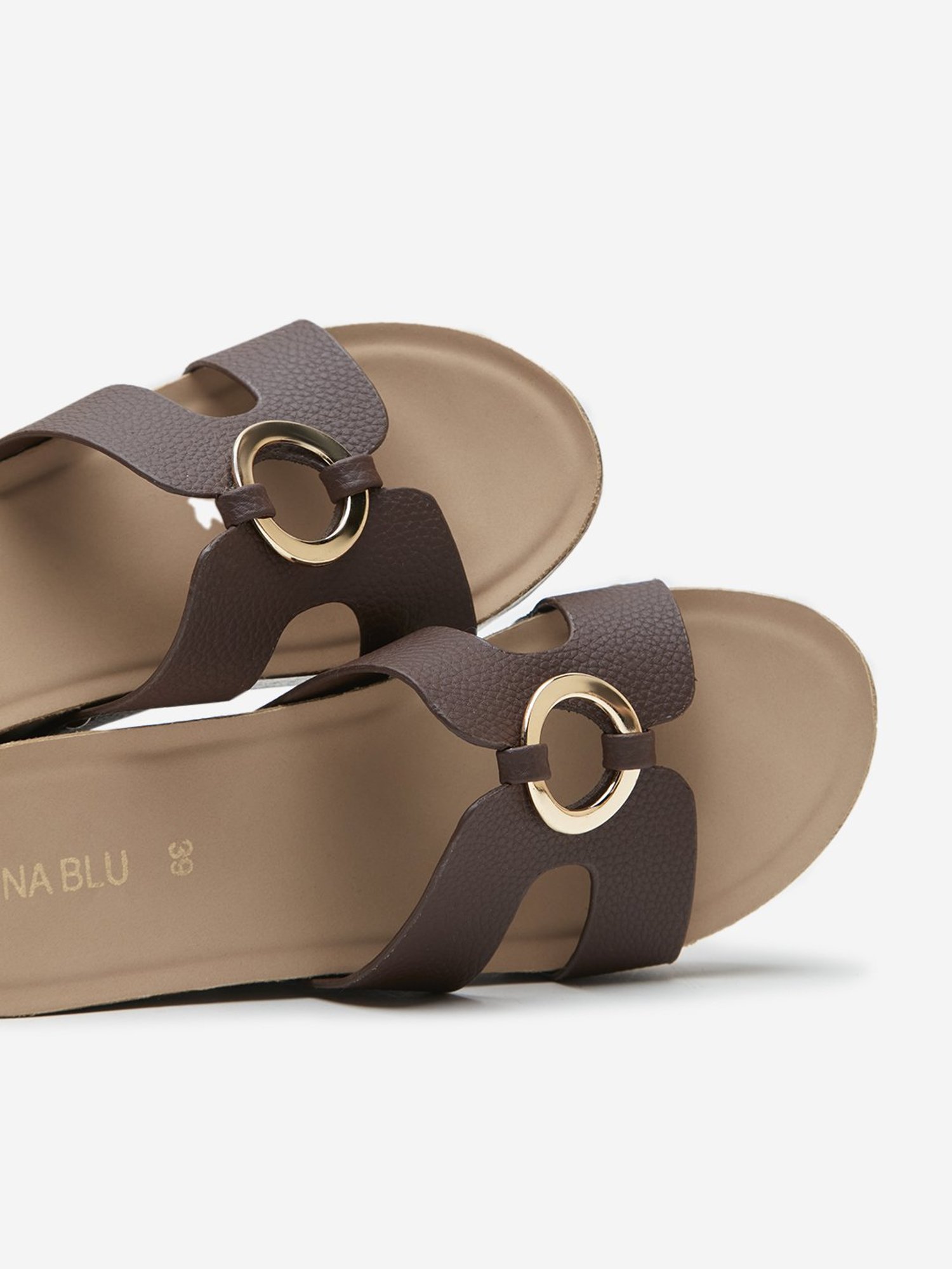 LUNA BLU by Westside Brown Metal-Detailed Wedge-Heel Sandals