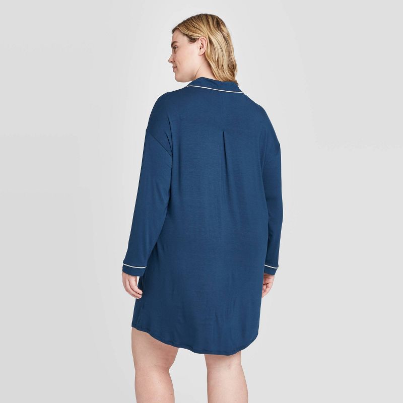 Women's Plus Size Beautifully Soft Long Sleeve Notch Collar Nightgown - Stars Above™ Black 3X