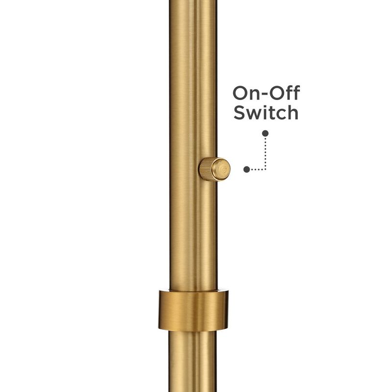 Possini Euro Design Artisan Swing Arm Floor Lamp Warm Antique Brass Linen Drum Shade for Living Room Reading Bedroom Office