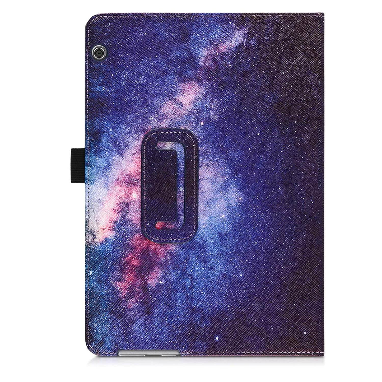 kwmobile Case Compatible with Huawei MediaPad T5 10 - Slim PU Leather Tablet Cover with Stand Feature - Starry Galaxy Light Pink/Dark Pink/Dark Blue