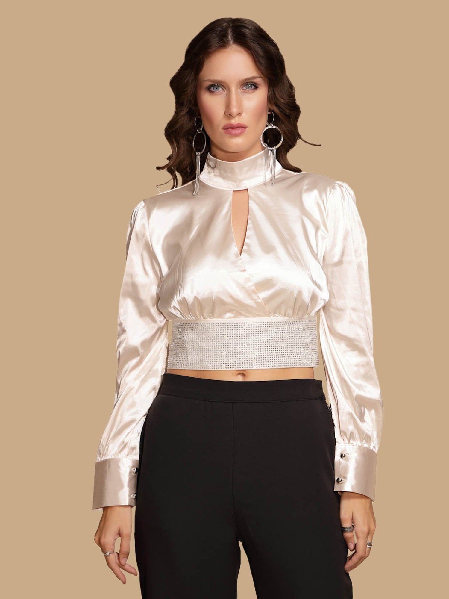 Global Republic Cream Embellished Crop Top