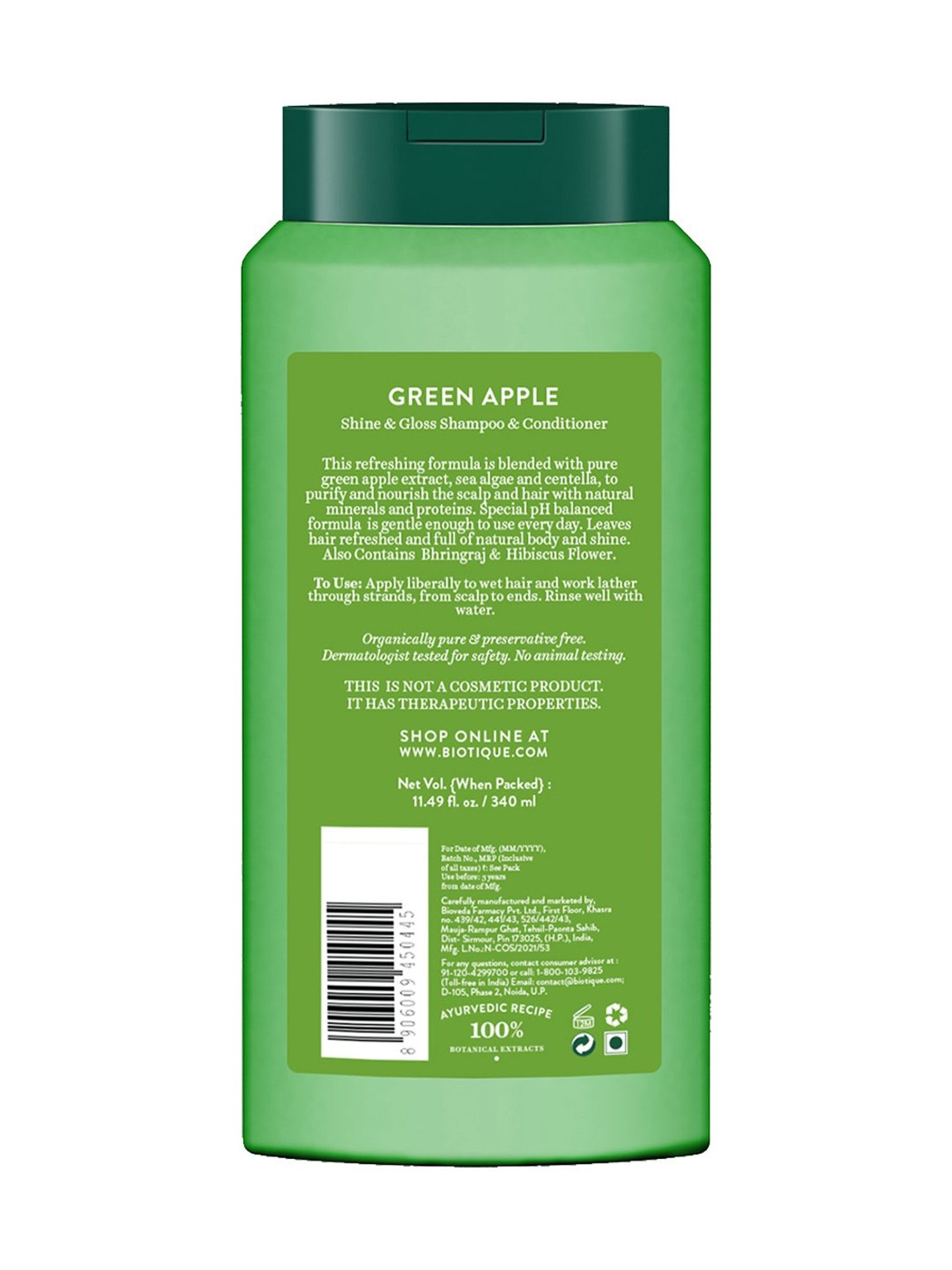 BIOTIQUE Green Apple Shine & Gloss Shampoo & Conditioner - 340 ml