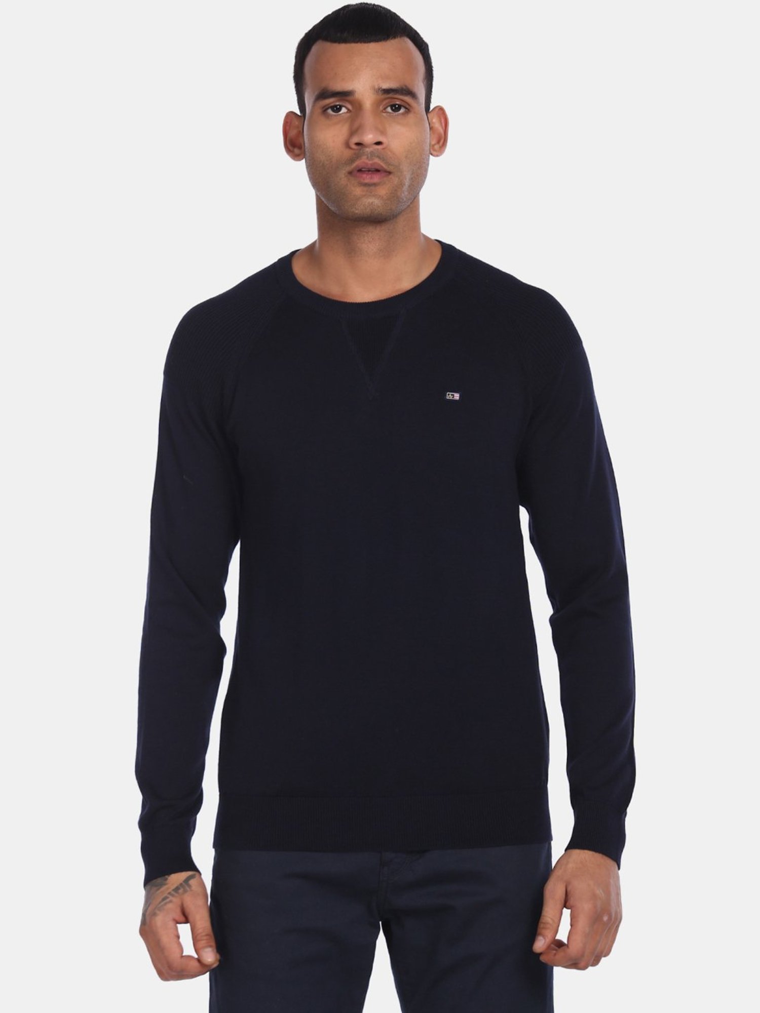 Arrow Sport Navy Cotton Regular Fit Sweater